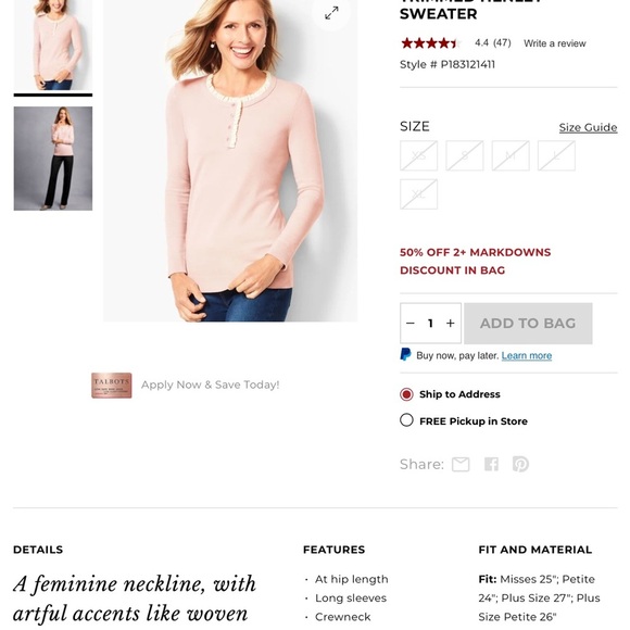 Talbots Ruffled Henley sweater - Picture 4 of 4